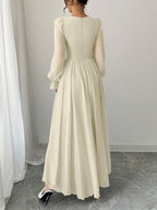 Women's Solid Color Elegant French Style High-Waist Long Sleeve Dress shein
