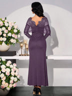 Women Asymmetrical Sleeve Lace Patchwork Long Dress