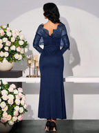 Women Asymmetrical Sleeve Lace Patchwork Long Dress