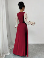 Women Mixed Fabric Bowknot Decor 3D Floral Cinched Waist Woven Dress shein