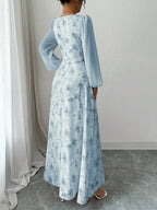 Women's Printed Square Neck Long Sleeve Elegant Summer Dress