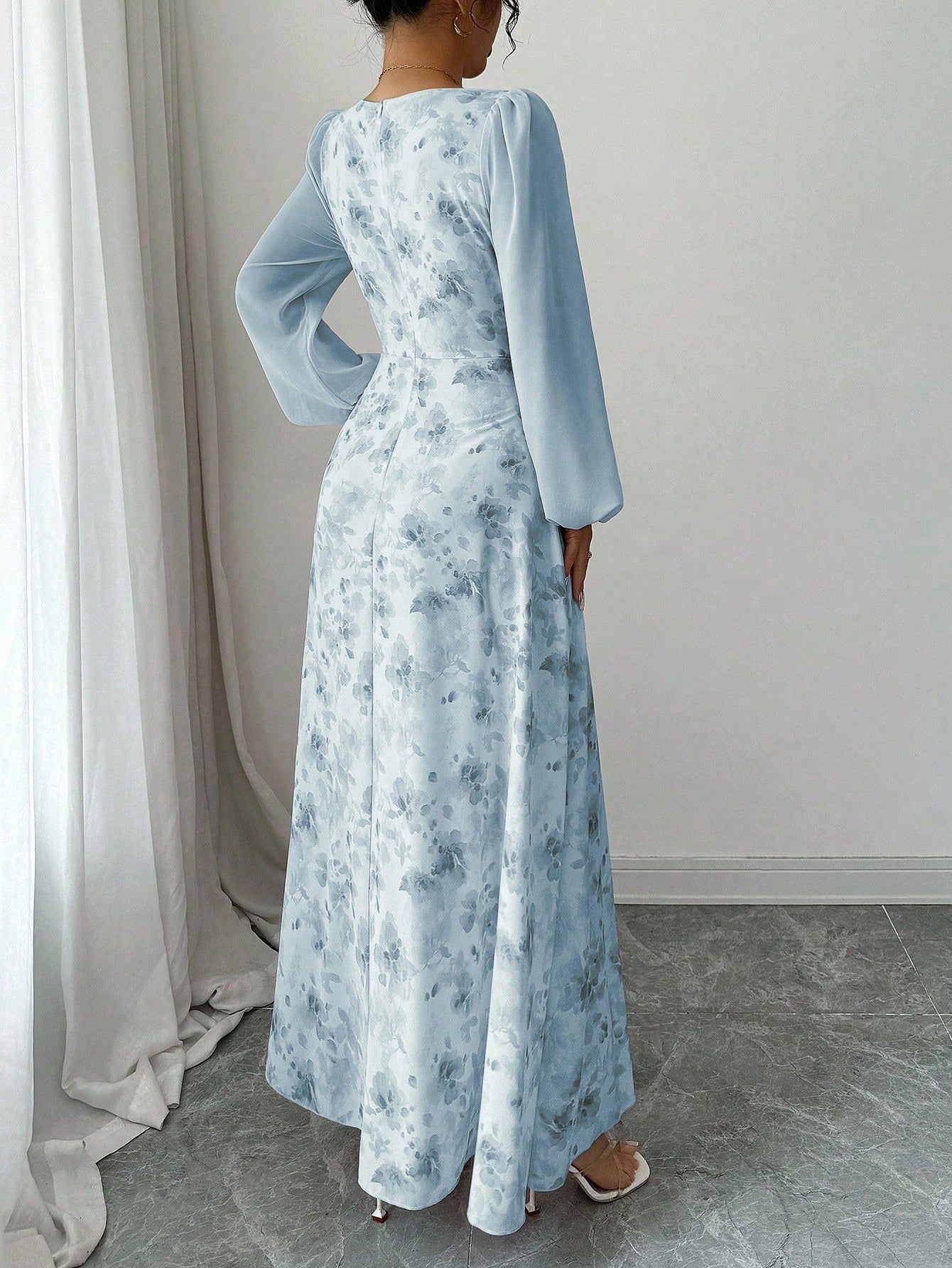 Women's Printed Square Neck Long Sleeve Elegant Summer Dress