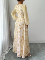 Women's Printed Square Neck Long Sleeve Elegant Summer Dress