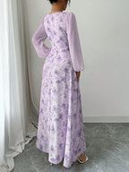 Women's Printed Square Neck Long Sleeve Elegant Summer Dress