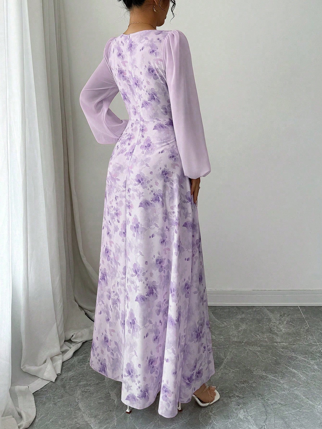 Women's Printed Square Neck Long Sleeve Elegant Summer Dress