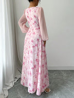 Women's Printed Square Neck Long Sleeve Elegant Summer Dress