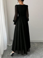 Women's Solid Color Elegant French Style High-Waist Long Sleeve Dress shein