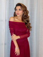 Modelyn Women's Solid Color Off Shoulder Long Sleeve Slim Fit Dress shein
