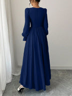Women's Solid Color Elegant French Style High-Waist Long Sleeve Dress shein