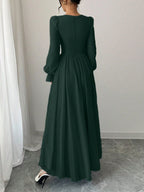 Women's Solid Color Elegant French Style High-Waist Long Sleeve Dress shein