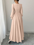 Women's Solid Color Elegant French Style High-Waist Long Sleeve Dress shein