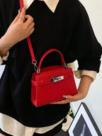 Fashionable High-End Litchi Grain Women's Handbag shein