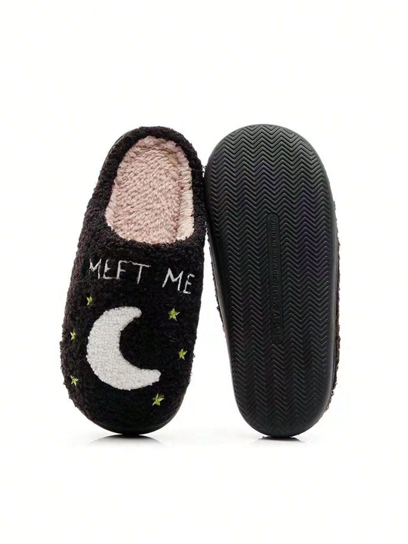 Moon & Clock Design Warm Indoor Slippers shein