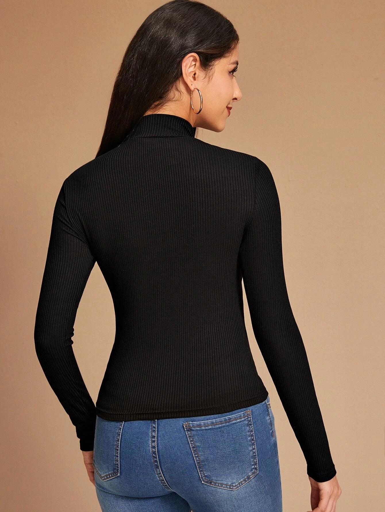 Mulvari Form-Fitting Ribbed Half-Zip Top shein