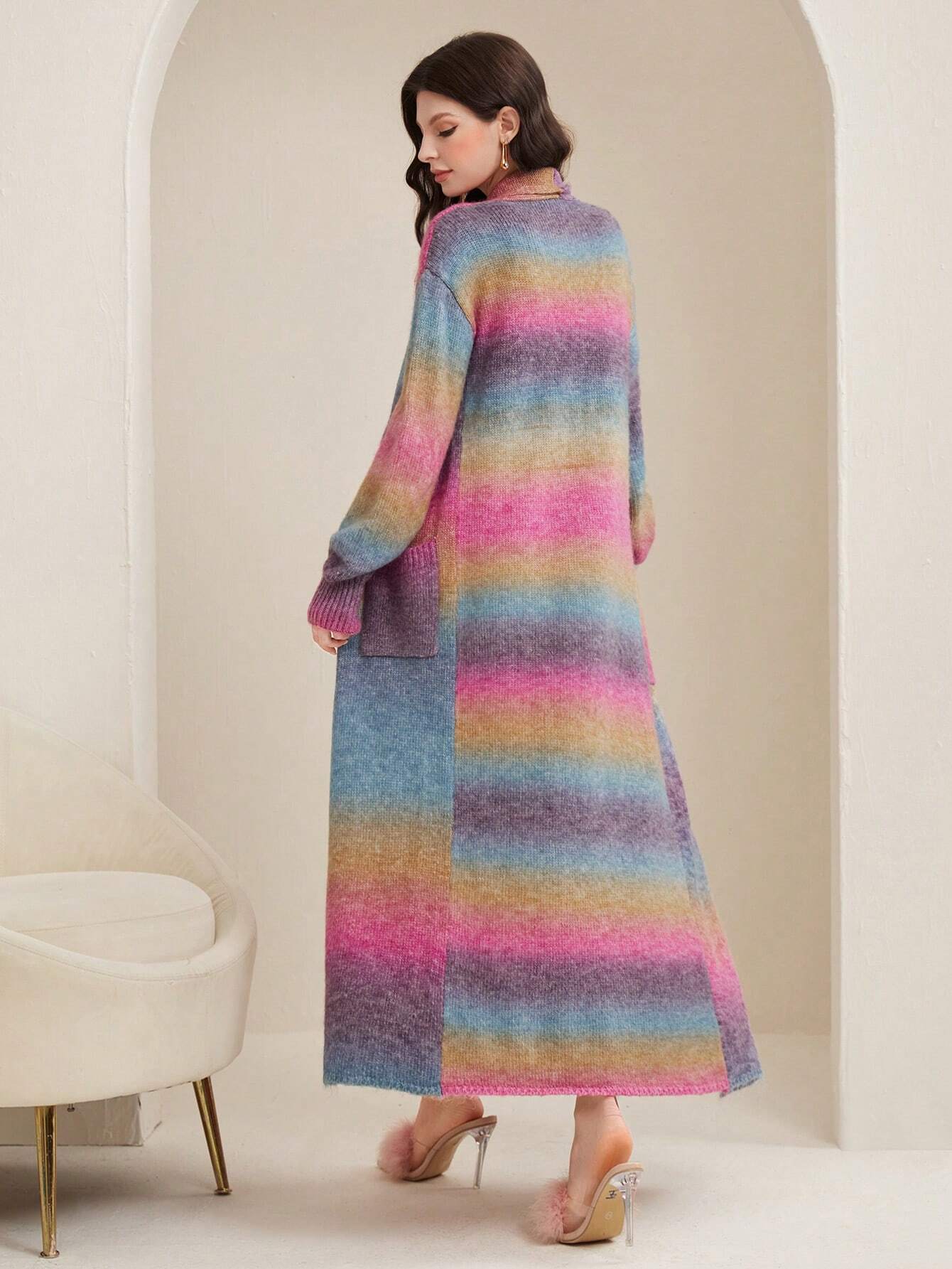 Mulvari Gradient Knitted Dress And Cardigan Two Piece Set shein