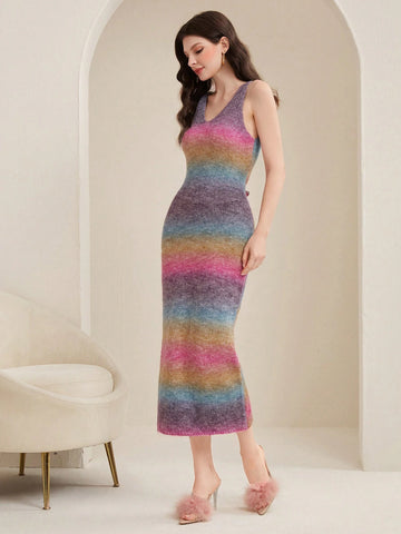 Mulvari Gradient Knitted Dress And Cardigan Two Piece Set shein