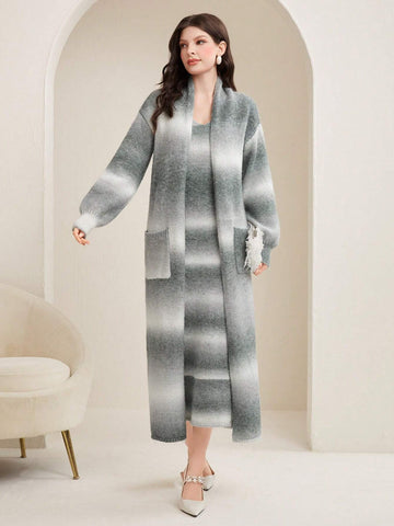 Mulvari Gradient Knitted Dress And Cardigan Two Piece Set shein