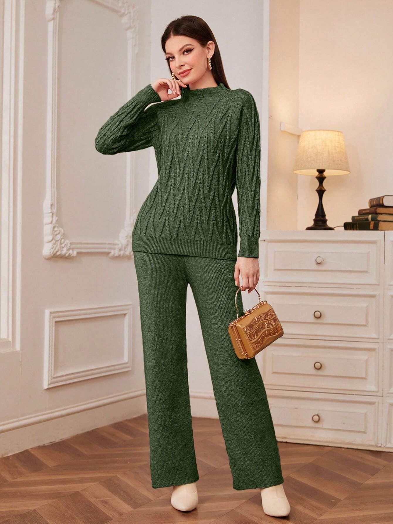 Mulvari Mock Neck Sweater & Knit Pants shein