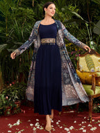 Mulvari Women'S Paisley Print Jacket & Embroidery Patchwork Dress Two Piece Set shein