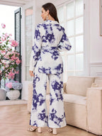 Women Tie-Dye Printed Loose Long Sleeve Shirt & Wide Leg Pants shein