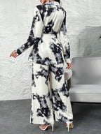 Women Tie-Dye Printed Loose Long Sleeve Shirt & Wide Leg Pants shein