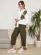 Mulvari Brush Print Drop Shoulder Asymmetrical Hem Blouse & Pants shein