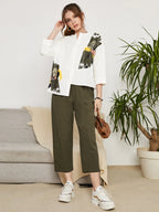 Mulvari Brush Print Drop Shoulder Asymmetrical Hem Blouse & Pants shein