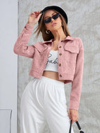 Aidyla Corduroy Flap Pocket Button Up Crop Jacket