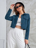 Aidyla Corduroy Flap Pocket Button Up Crop Jacket