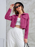 Aidyla Corduroy Flap Pocket Button Up Crop Jacket