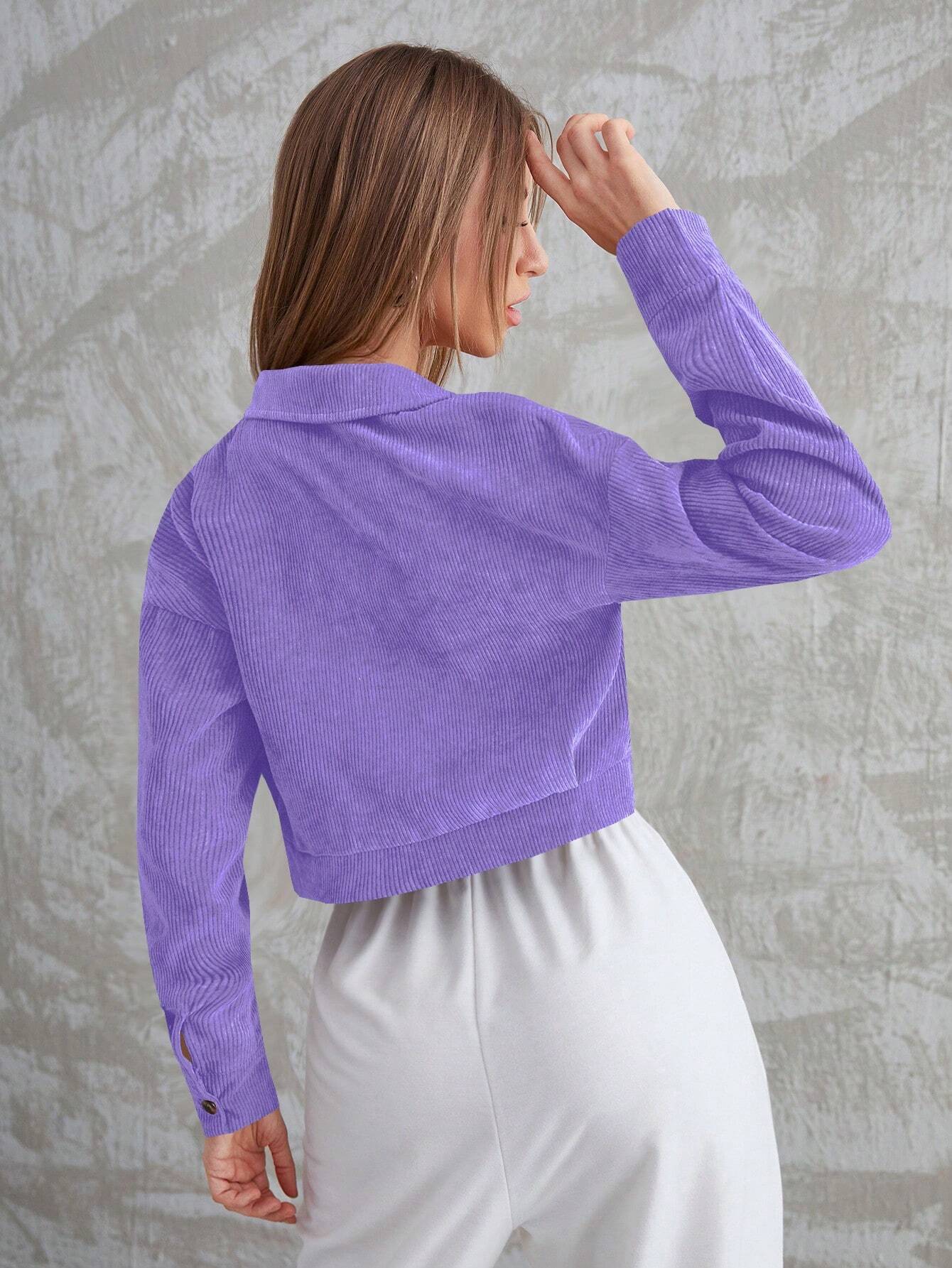 Aidyla Corduroy Flap Pocket Button Up Crop Jacket