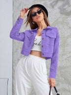 Aidyla Corduroy Flap Pocket Button Up Crop Jacket