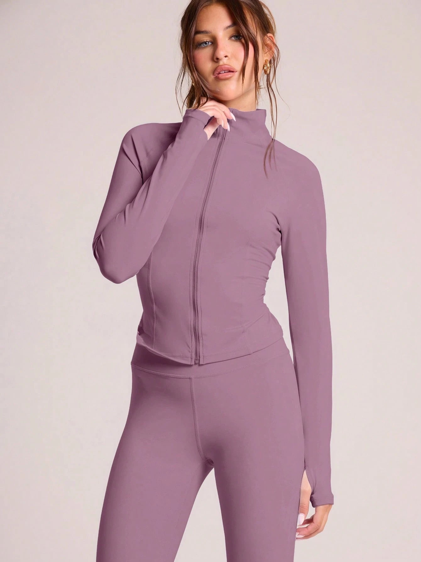 Musera Sport Zip Up Long Sleeve Fitted High Neck Active-Wear Jacket