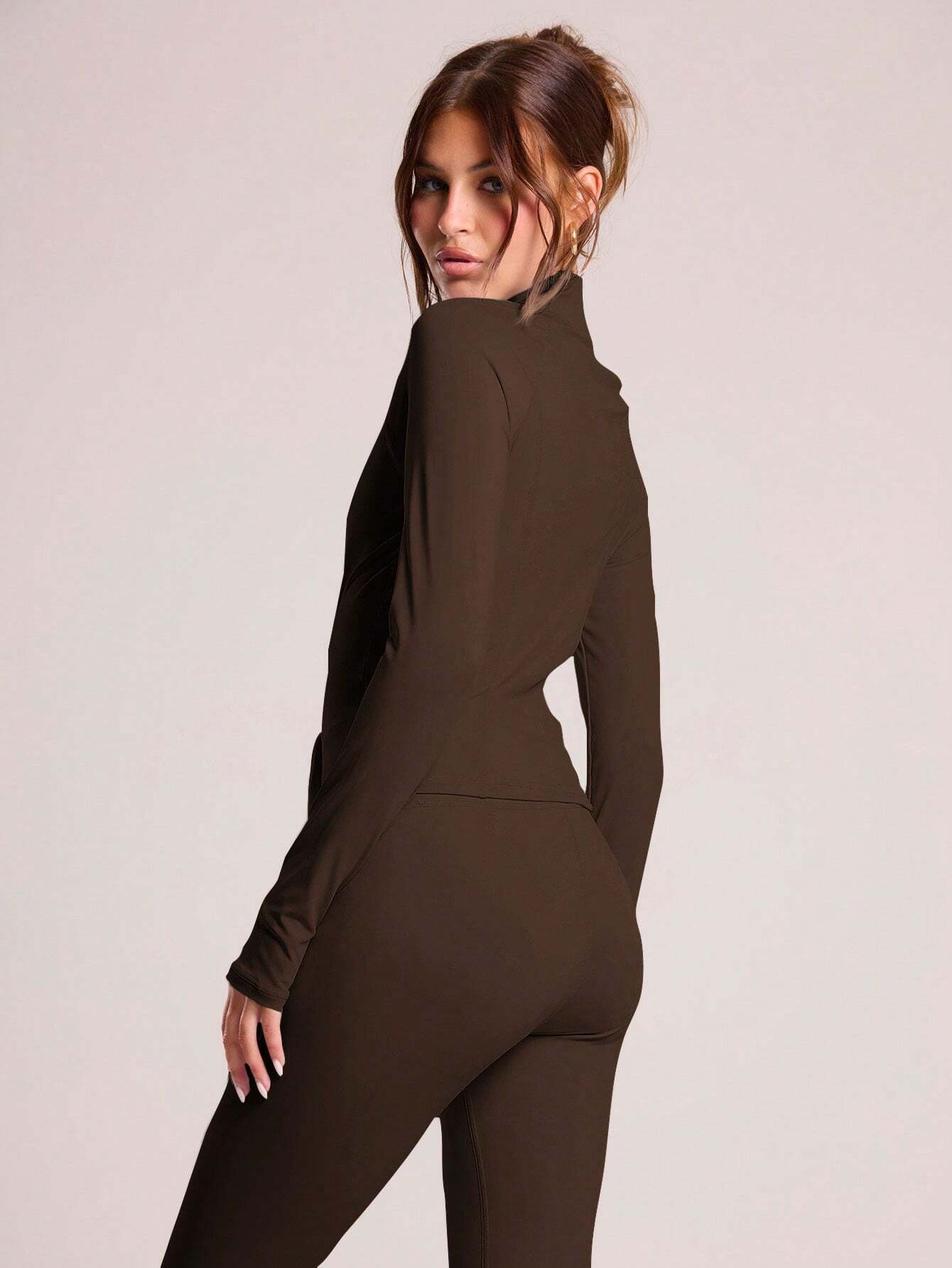 Musera Sport Zip Up Long Sleeve Fitted High Neck Active-Wear Jacket