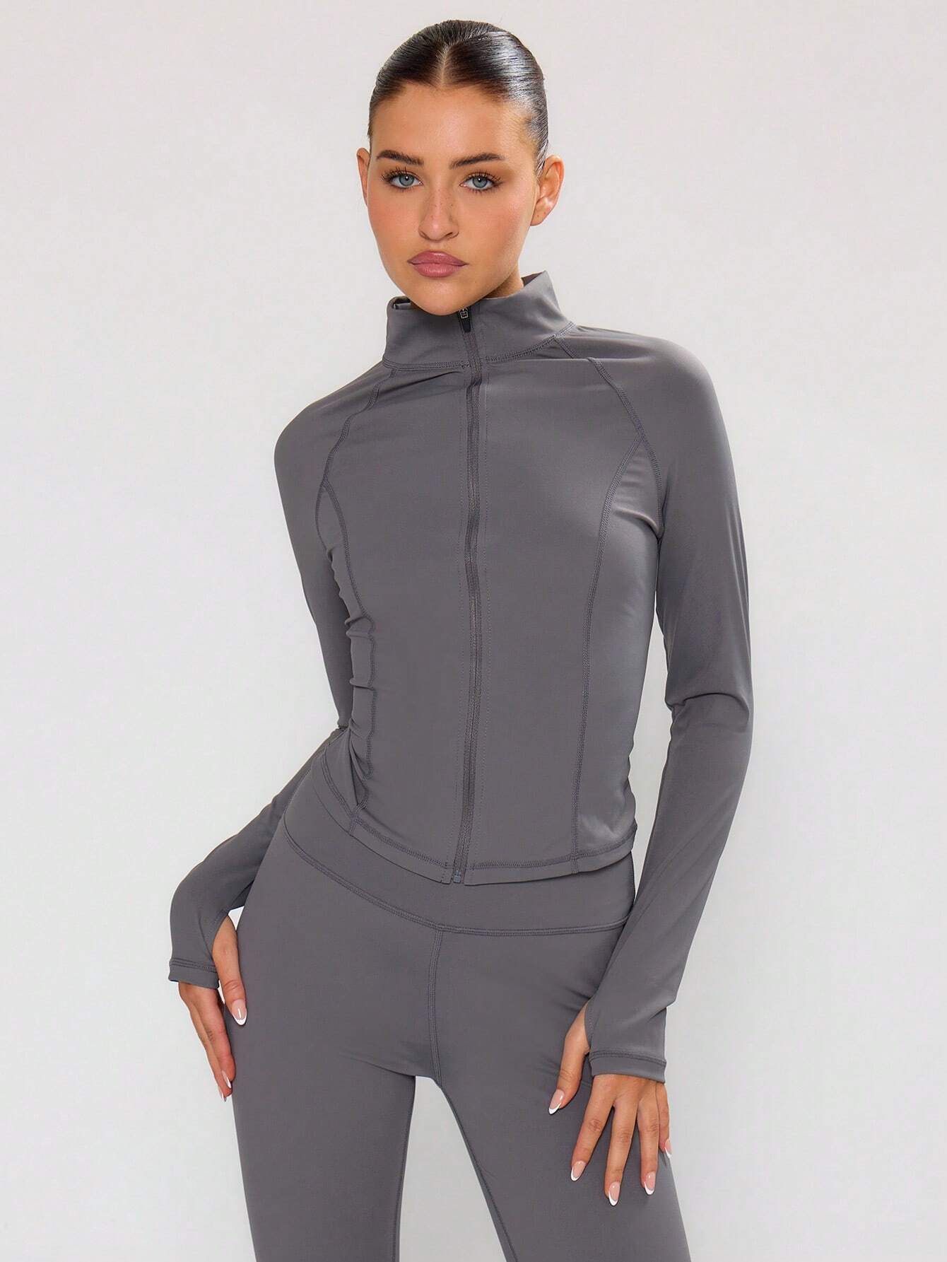 Musera Sport Zip Up Long Sleeve Fitted High Neck Active-Wear Jacket