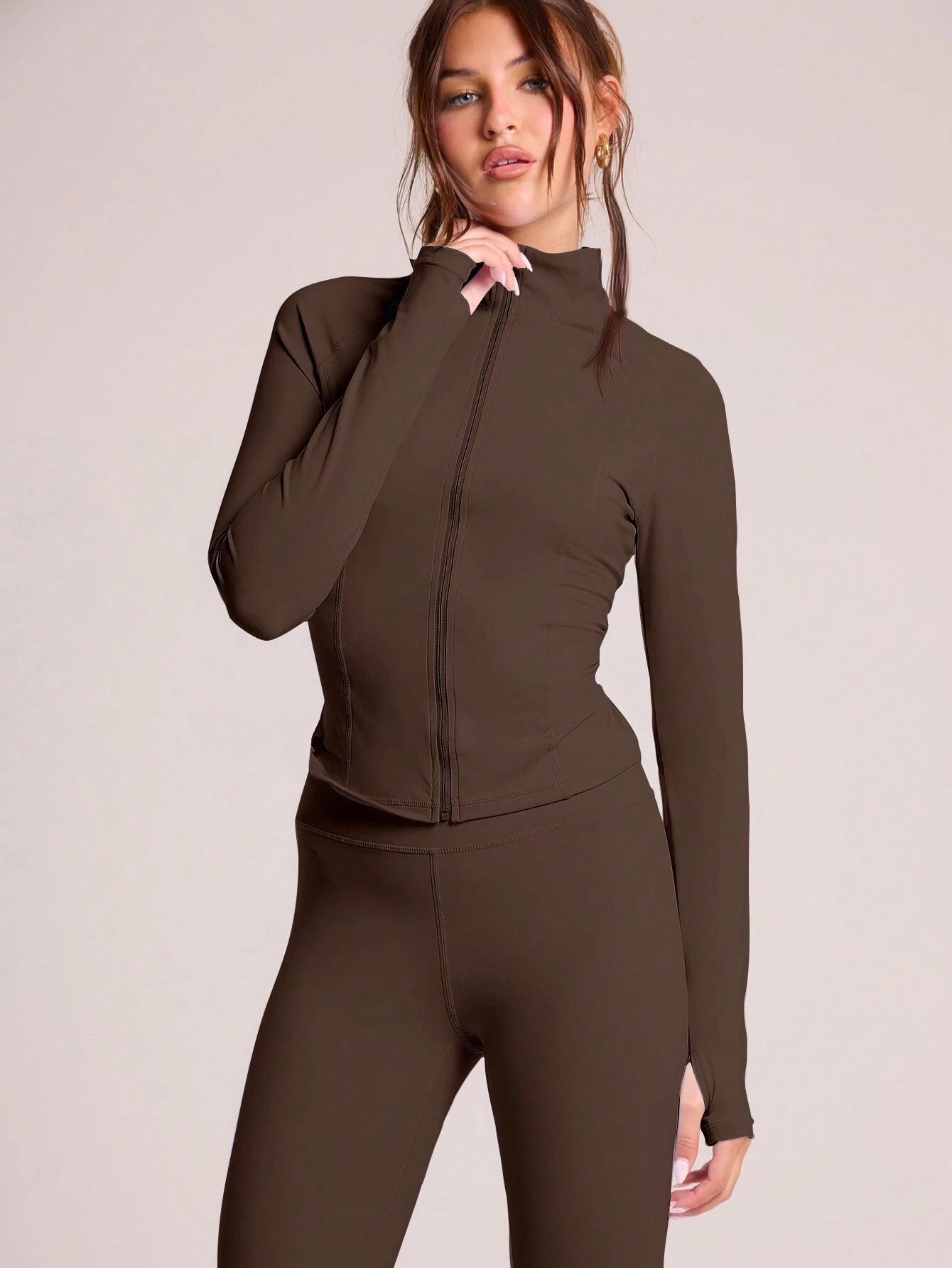 Musera Sport Zip Up Long Sleeve Fitted High Neck Active-Wear Jacket