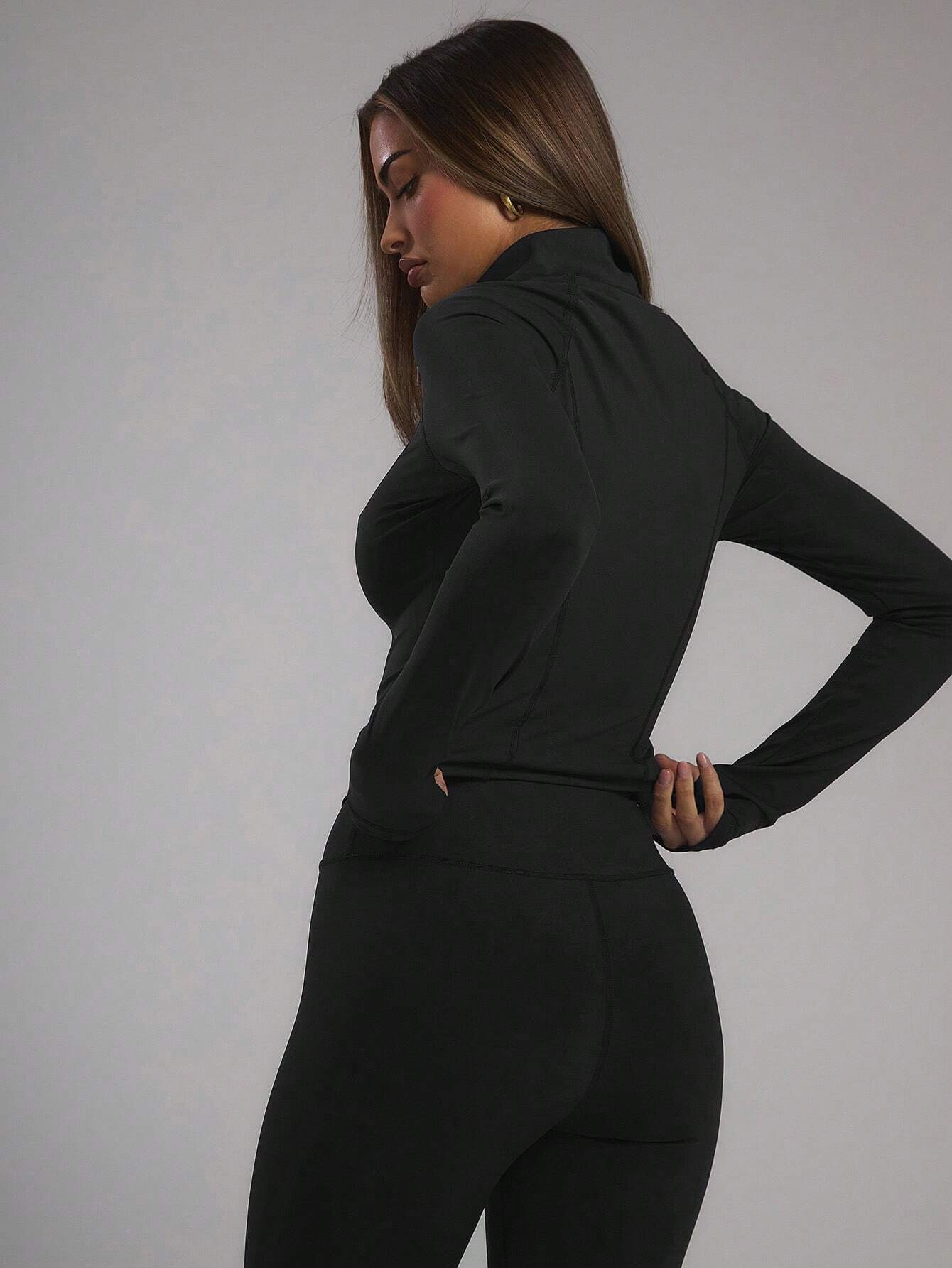 Musera Sport Zip Up Long Sleeve Fitted High Neck Active-Wear Jacket