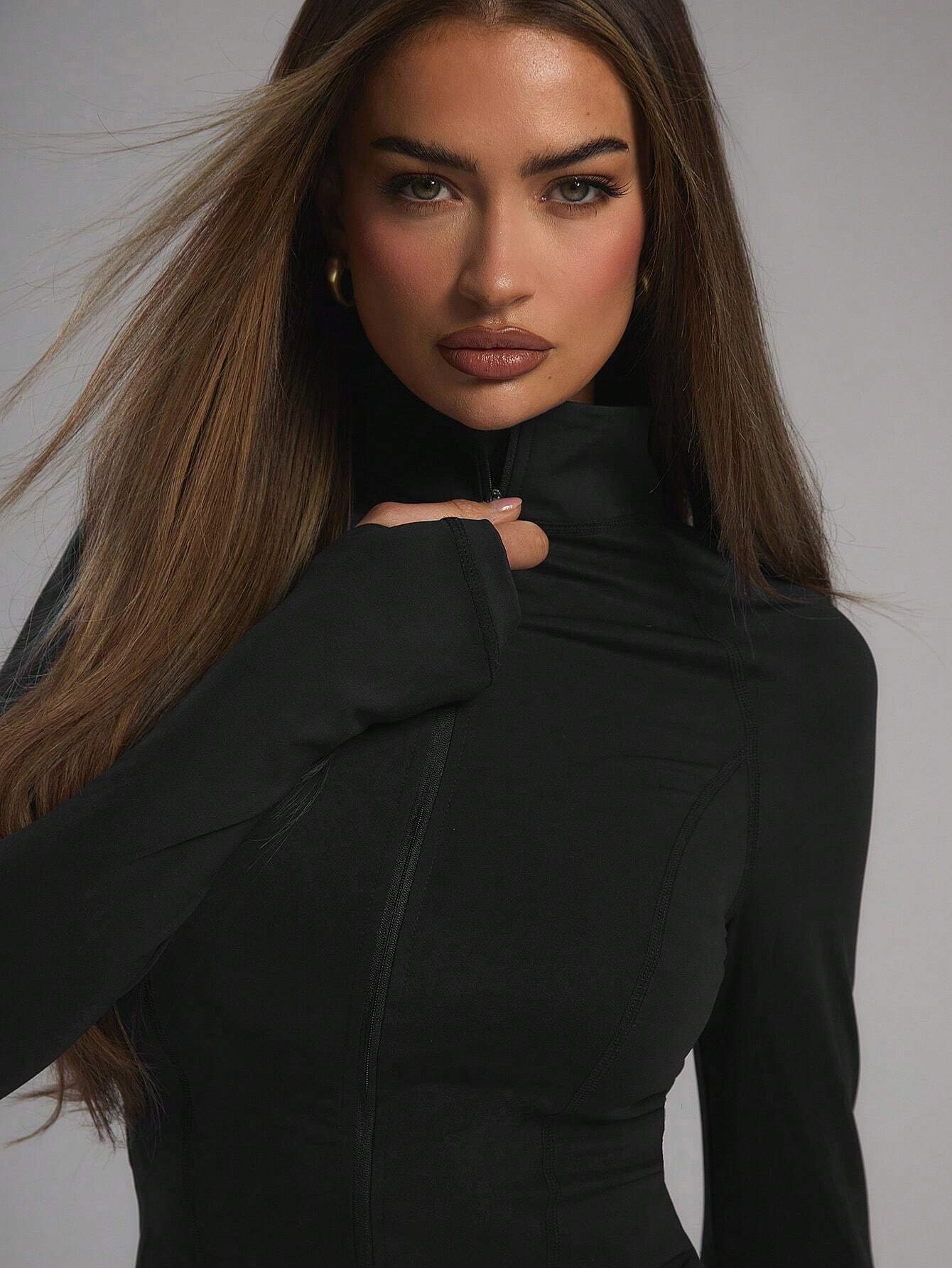 Musera Sport Zip Up Long Sleeve Fitted High Neck Active-Wear Jacket