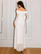 Women's Off Shoulder Ruched Waist Elegant Dress shein