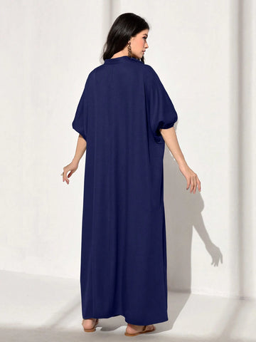 Najma Contrast Tape Batwing Sleeve Coat & Wide Leg Pants shein