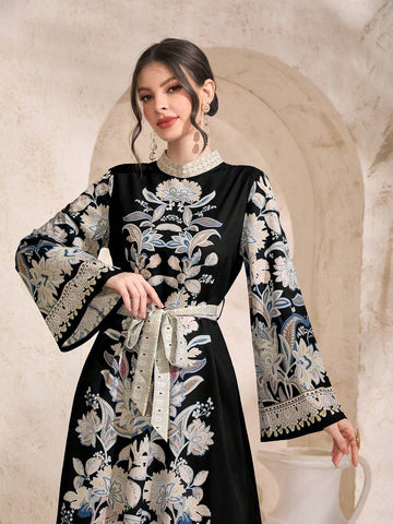 Najma Floral Print Belted Dress shein