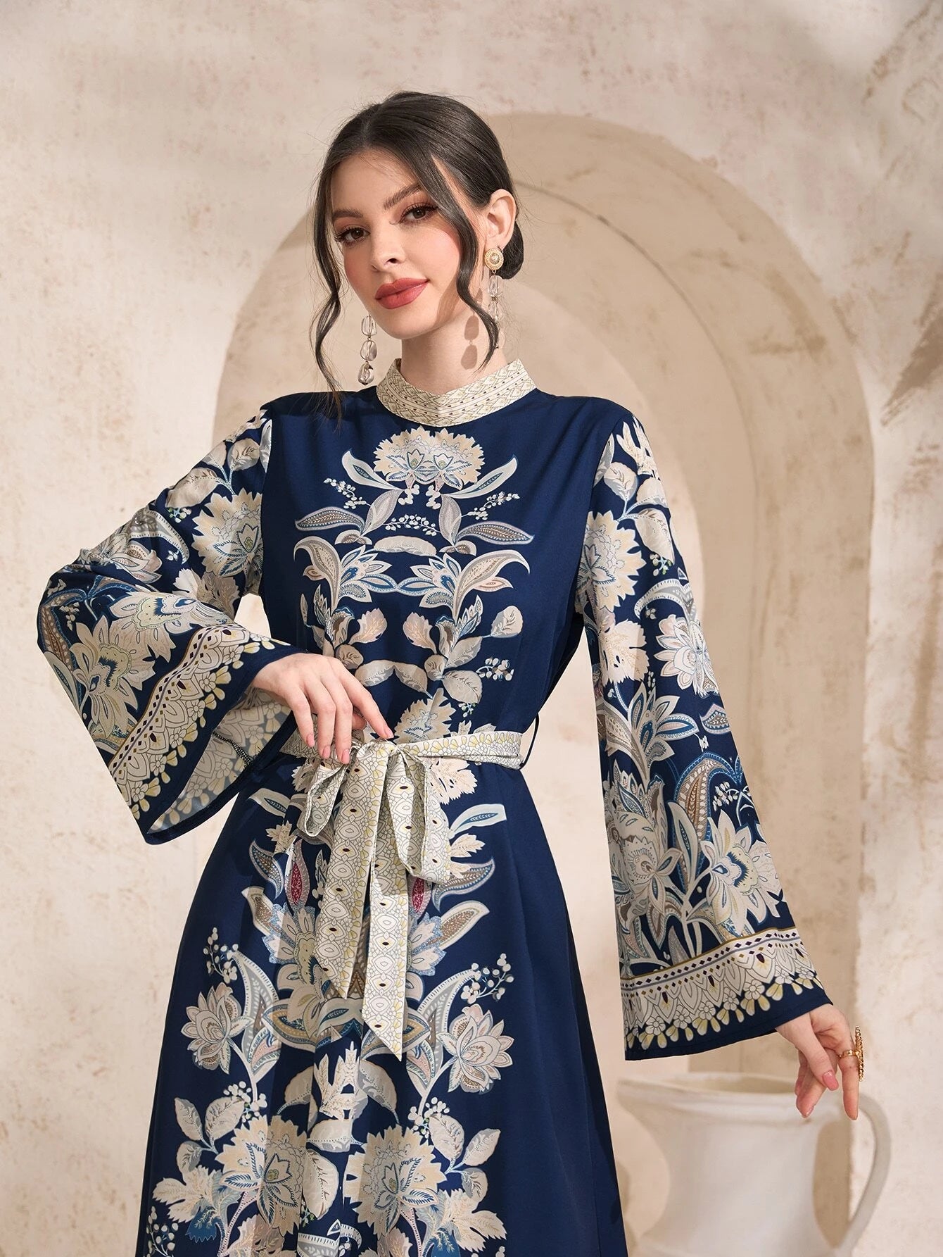 Najma Floral Print Belted Dress shein