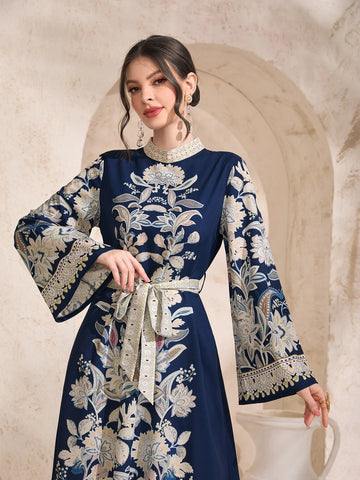 Najma Floral Print Belted Dress shein