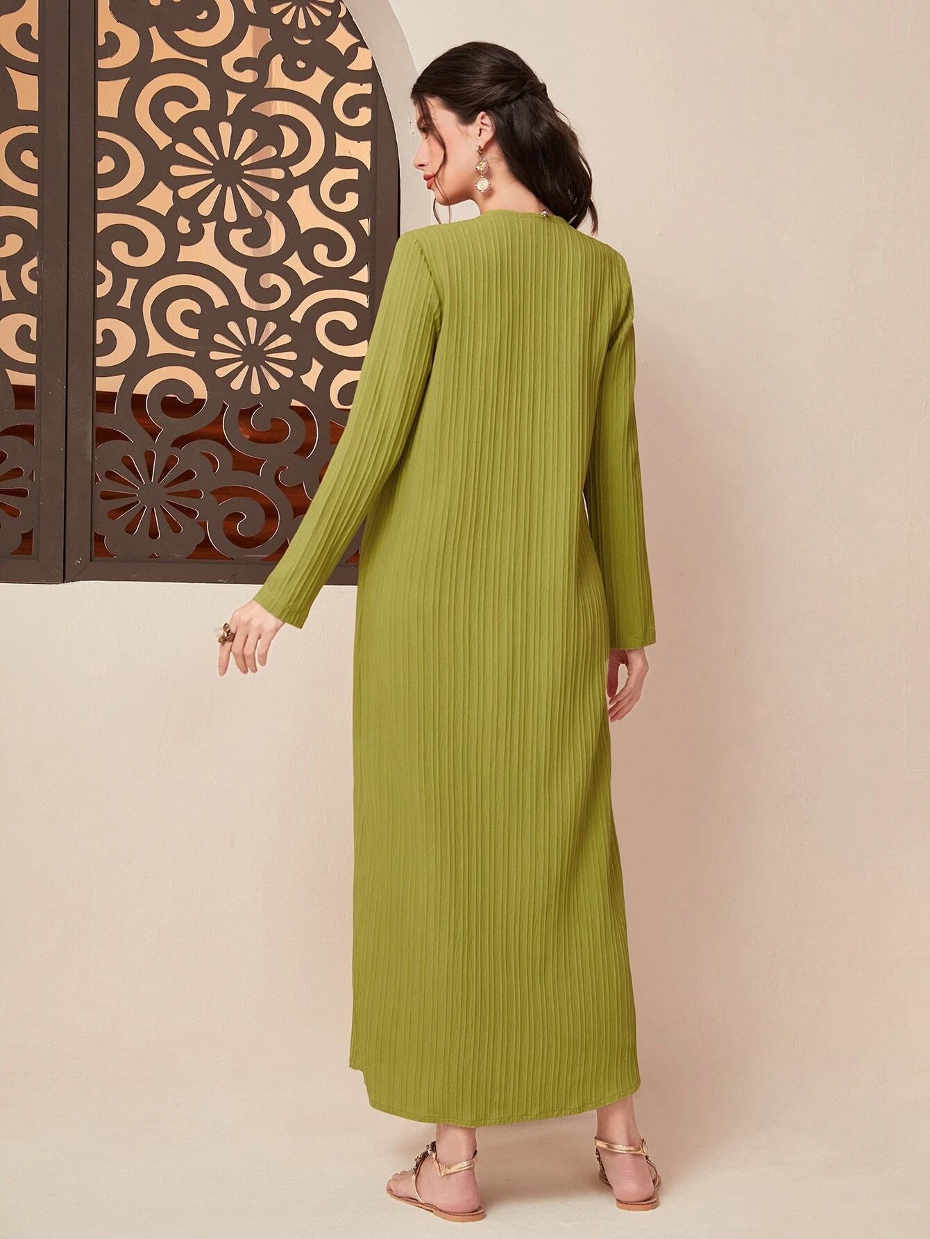 Najma Solid Abaya & Knot Side Dress Set shein