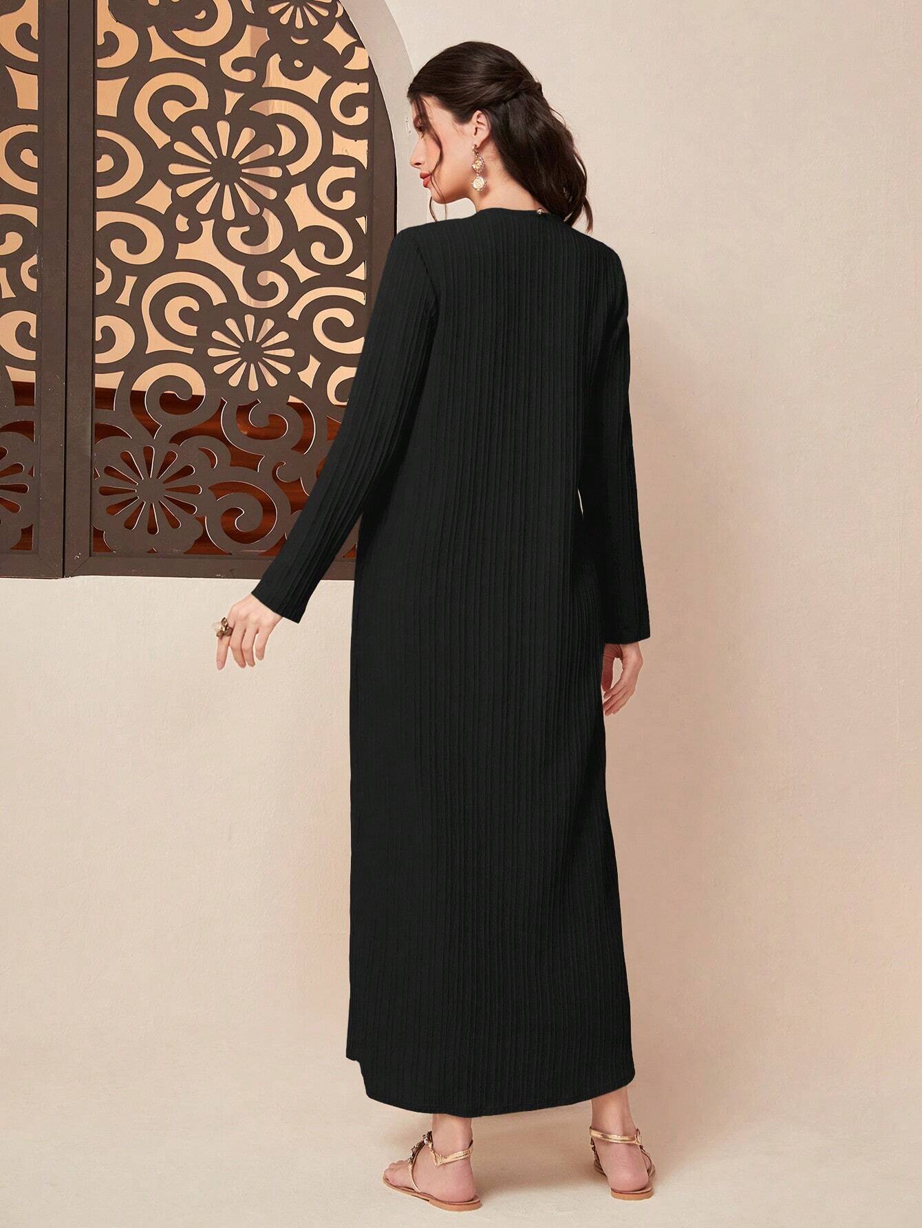 Najma Solid Abaya & Knot Side Dress Set shein