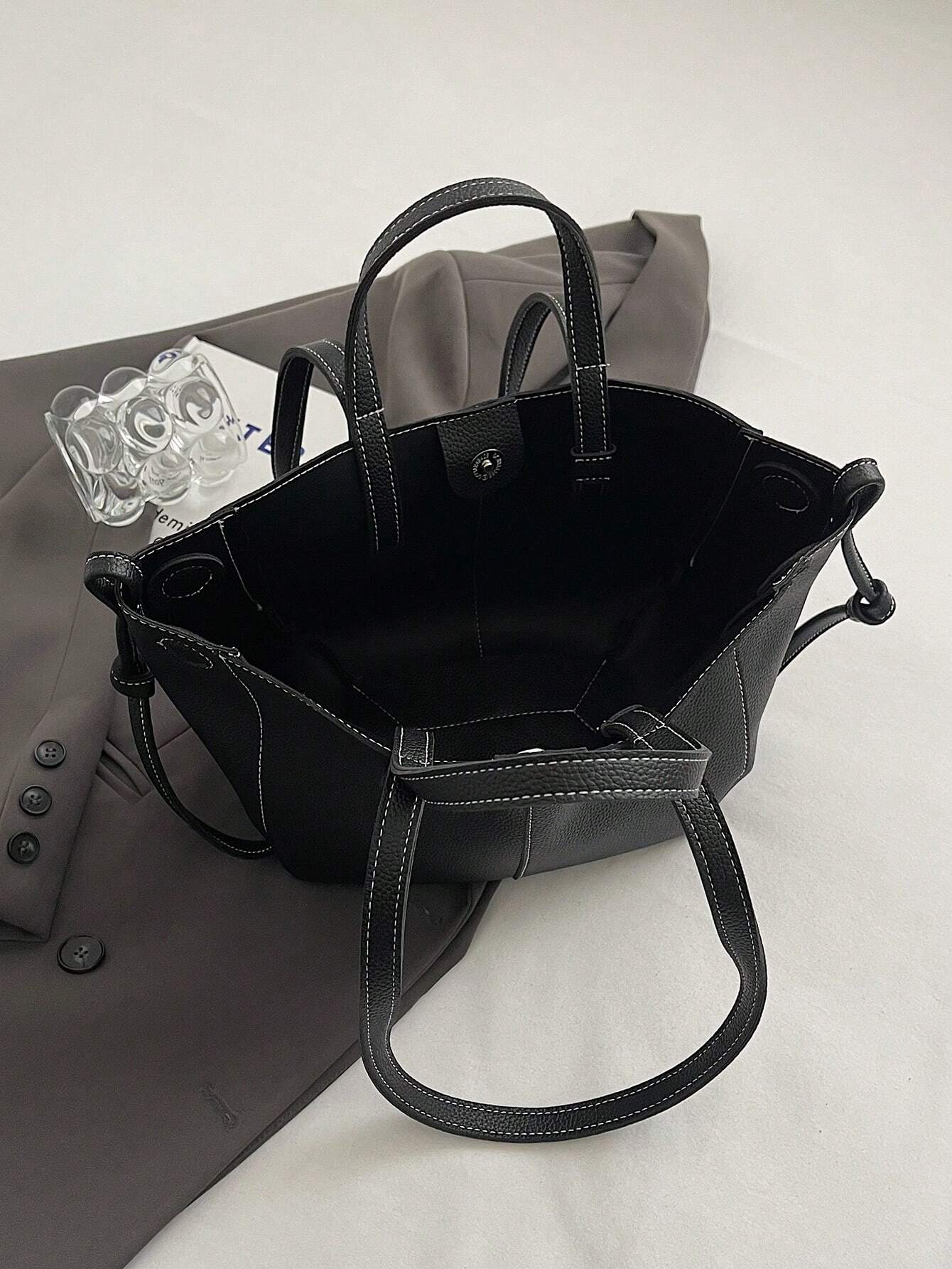 New Casual Minimalist Fashion Versatile Large Capacity Tote Handbag With Shoulder Strap shein