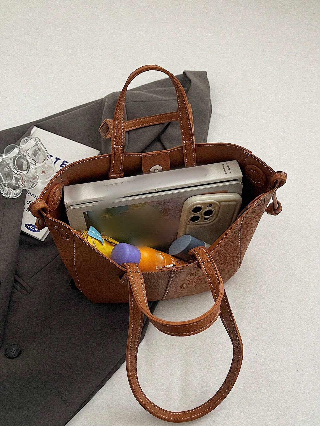 New Casual Minimalist Fashion Versatile Large Capacity Tote Handbag With Shoulder Strap shein