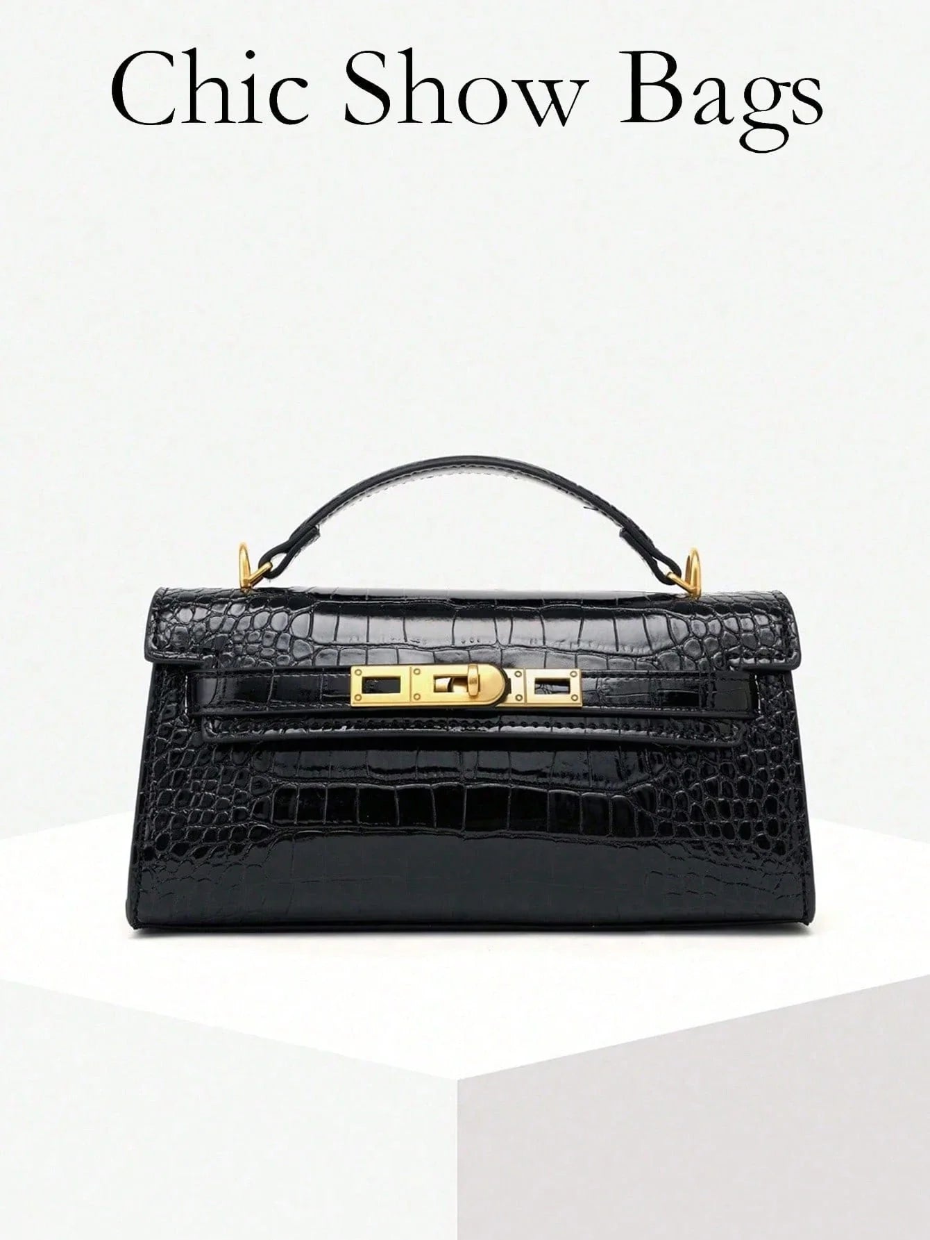 Crocodile Embossed Handbag shein