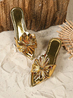 Women Plus Size Summer Flat Gold Sandals shein