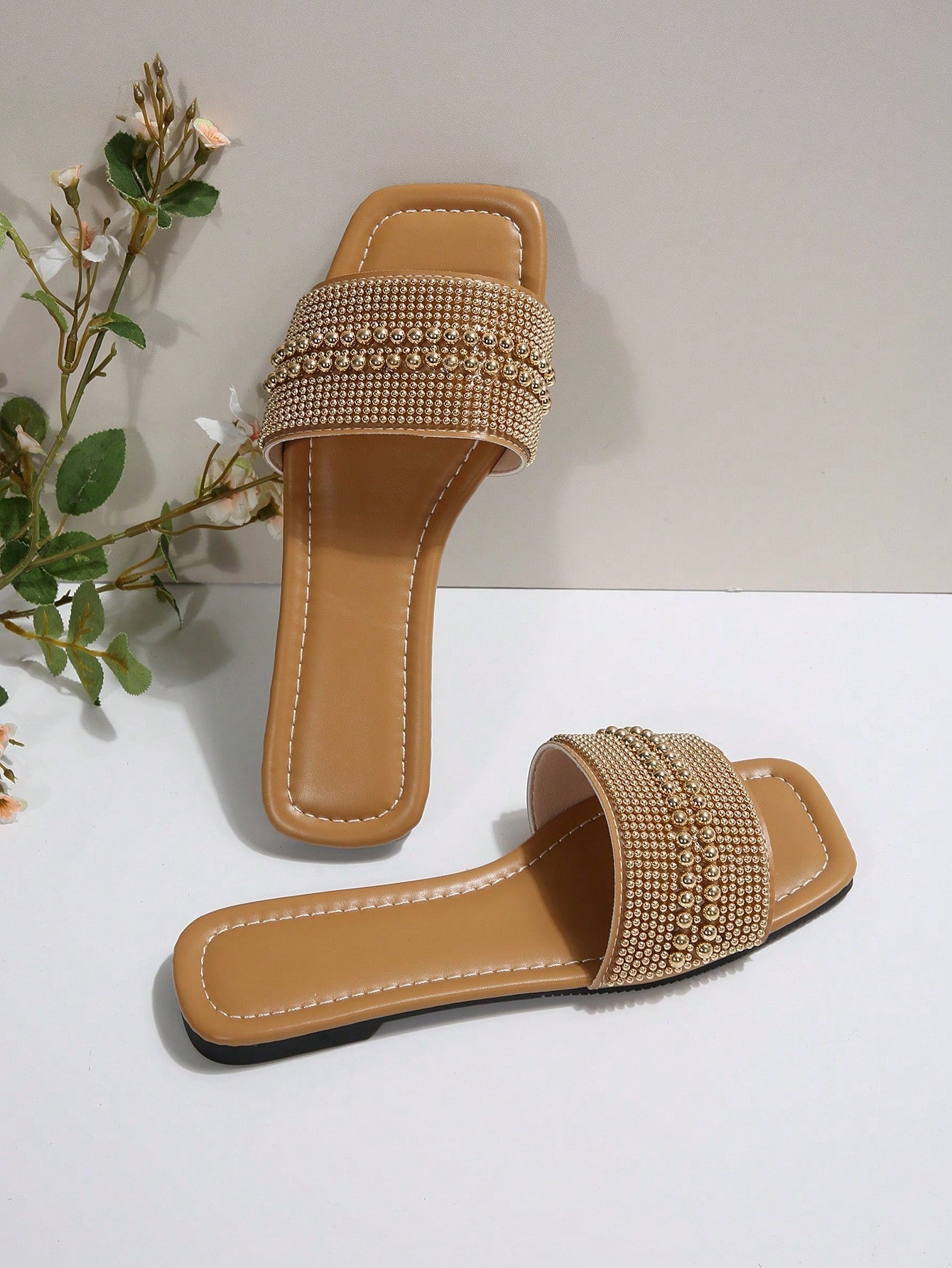 Rhinestone & Faux Pearl Decorated Mule Sandals shein